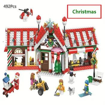 

492pcs Christmas Sets Village House Santa Claus Snow Compatible Lepining Model Building Blocks Model Toys Gifts