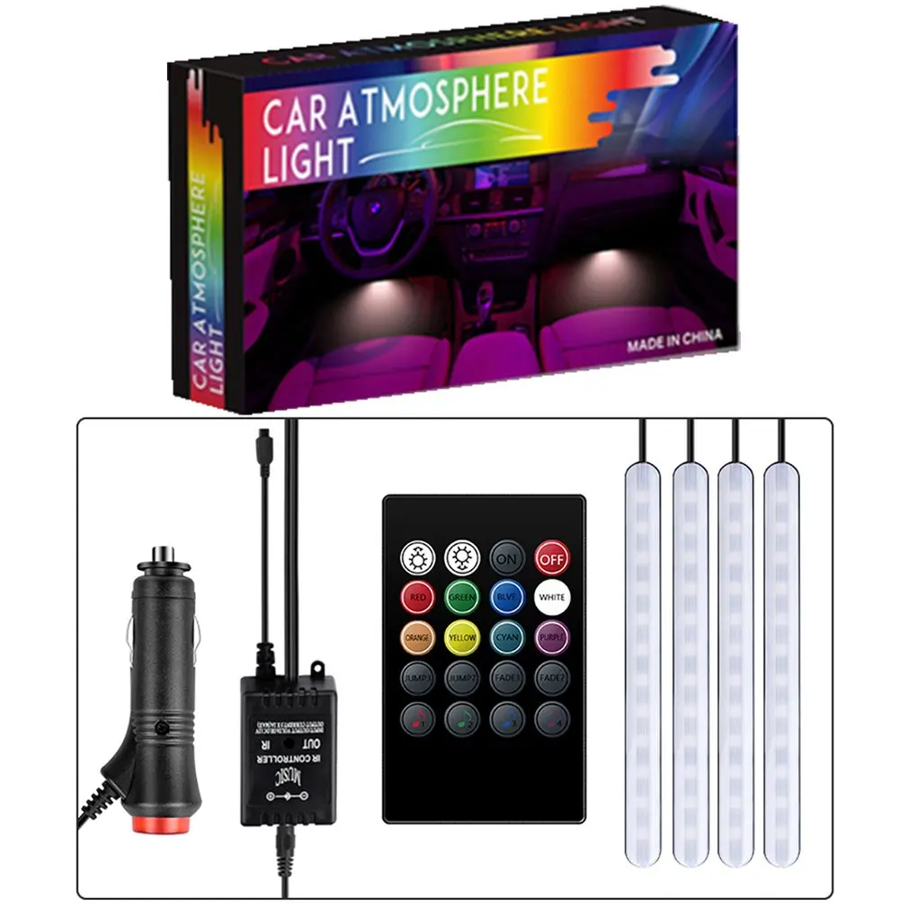 Car Atmosphere Lamp Foot Lamp Voice Control Atmosphere Lamp Led Decorative Light Bar Car Colorful Music Rhythm Lamp