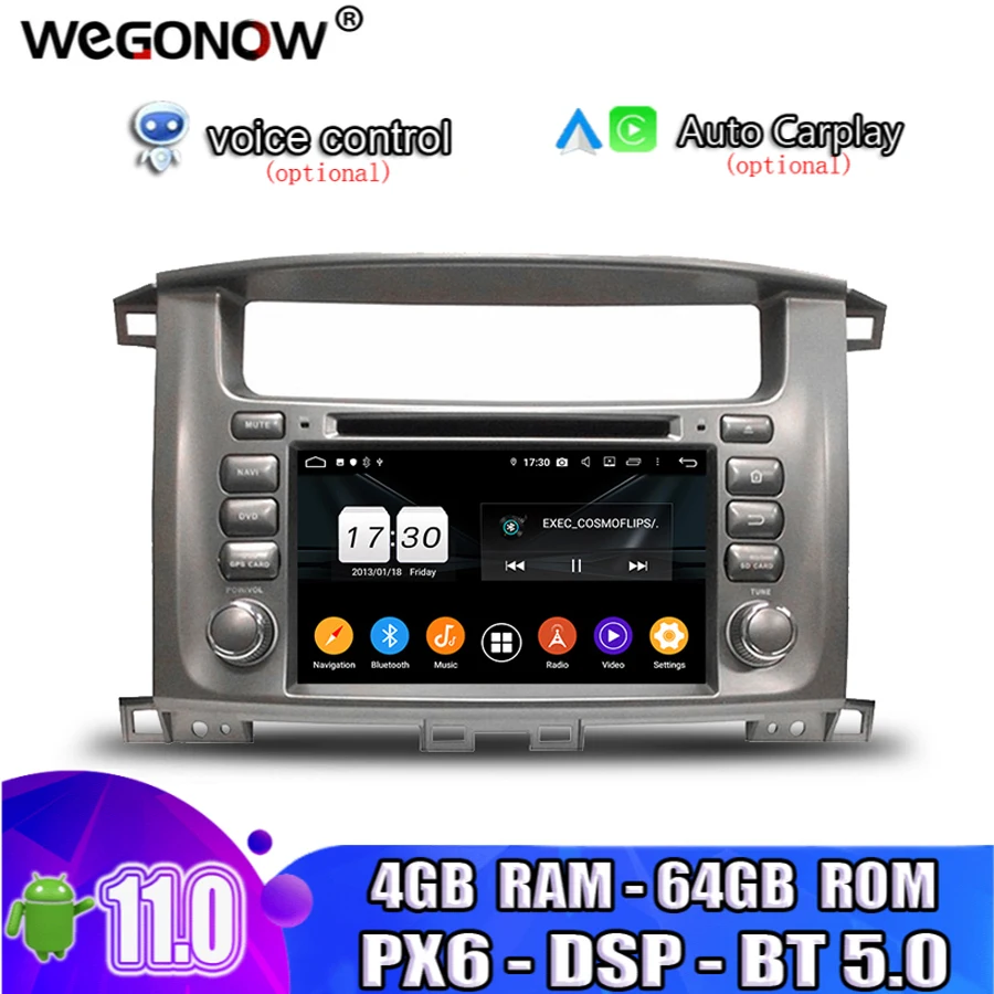 PX6 2 DIN Android 11 для Toyota Land Cruiser LC100 4 Гб ОЗУ 64 ПЗУ 8 ядер автомобильный DVD-плеер Wifi Bluetooth 5 0