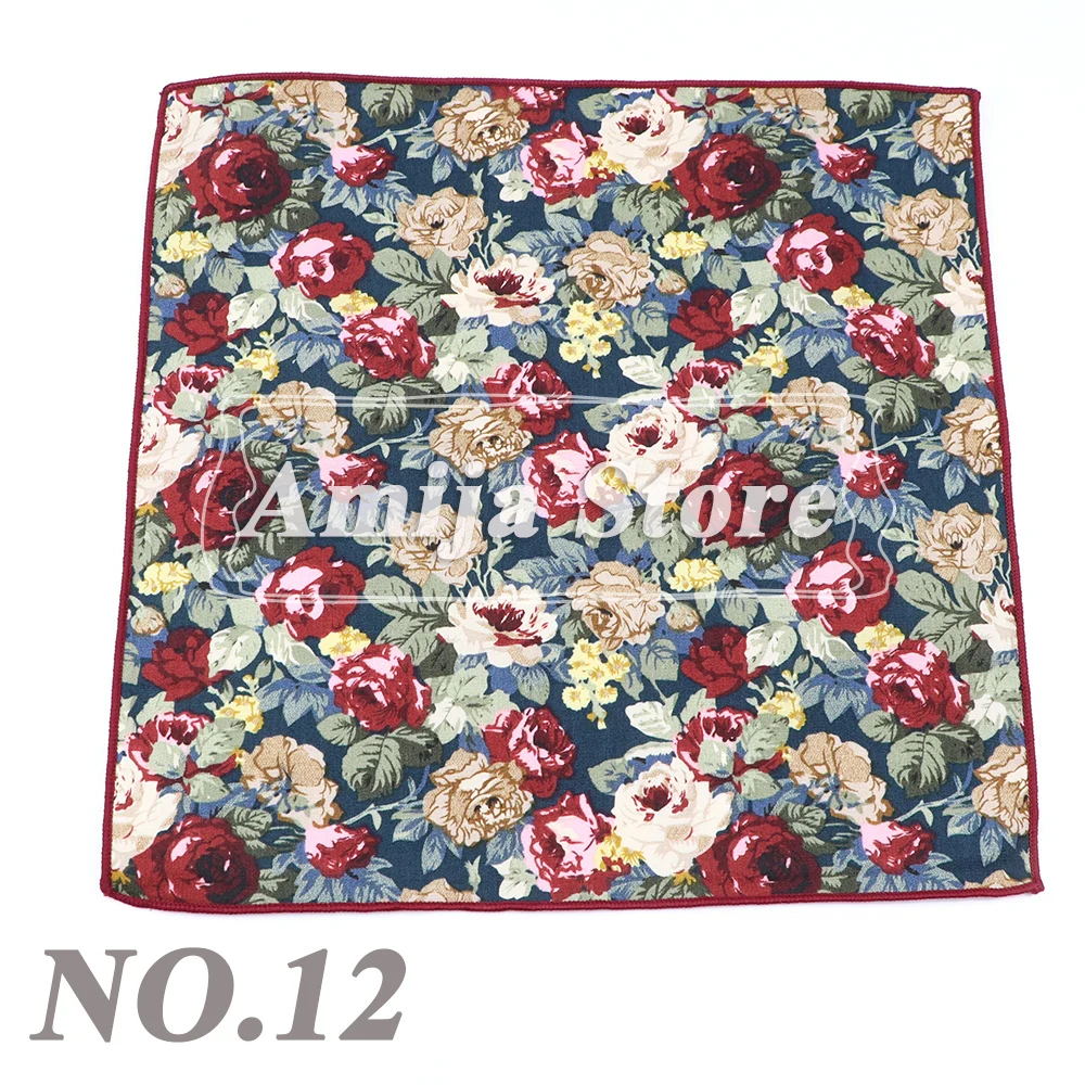 New Floral Pocket Square Gift Set Handkerchief 100% Cotton Hankie Printing Women&Men Casual Party Gift Tuxedo Bow Tie Accessory