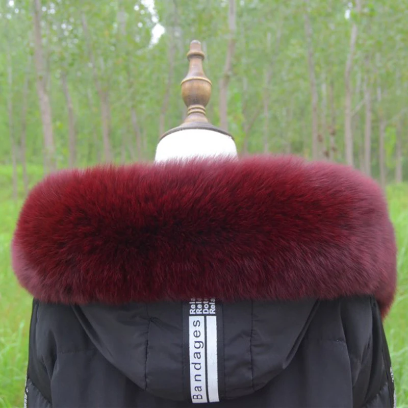 

Winter Natural Real Fox fur collar Women Parka Coat Hood Scarves luxury Warm Solid Thick muffler Large Fur Scarves Female shawl