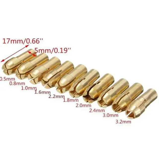 5/7/10pcs Drill Chuck Collets Set of Quick Chuck  0.5 0.8 1.0 1.2 1.5 1.8 2.0 2.4 3.0 3.2mm Set Fit Nut Mini Tools 10pcs