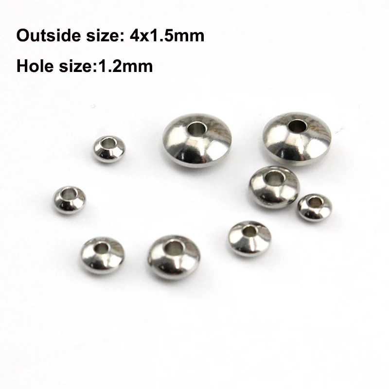 4x1.5x1.2mm 100 шт./лот круглые плоские круглые бусины из нержавеющей стали 4x2 мм 5x2,5 мм 6X3 мм с большим отверстием, подходят для самостоятельного изготовления ювелирных изделий в европейском стиле - Цвет: 4x1.5x1.2mm