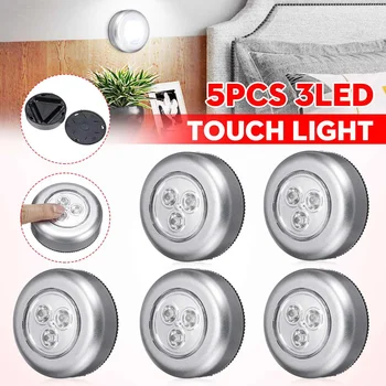 

5/10/15/20Pcs 3 LED Touch Control Night Light Round Cabinet Light Patting Lamp Mini White Night Lamp Bedroom Wardrobe Spotlight