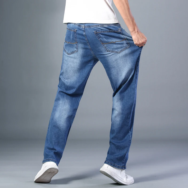 6 Colors Spring Summer Men's Thin Straight-leg Loose Jeans Classic Style Advanced  Stretch Baggy Pants Male Plus Size 40 42 44