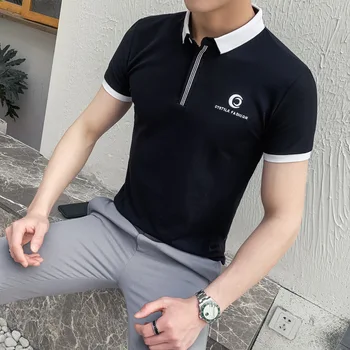 

2020 Summer Men Polo Shirt Korean Slim Short Sleeve POLO Fashion Business Casual Polos Shirts Social Street Wear Male Clothing