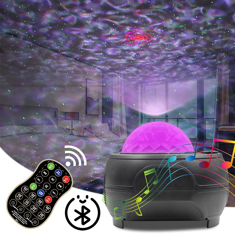 

USB LED Star Night Light Music Starry Water Wave LED Projector Light Bluetooth Sound-Activated Projector Light Decor Gifts
