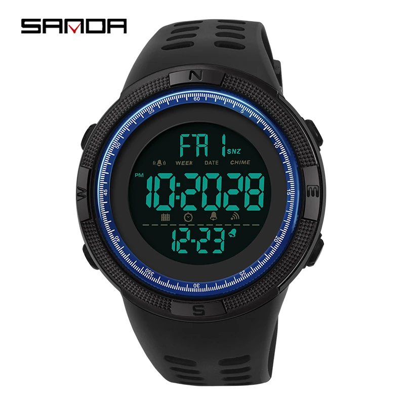 SANDA новые мужские цифровые часы многофункциональные светящиеся электронные часы водонепроницаемые уличные спортивные часы Relogio Masculino - Цвет: Синий
