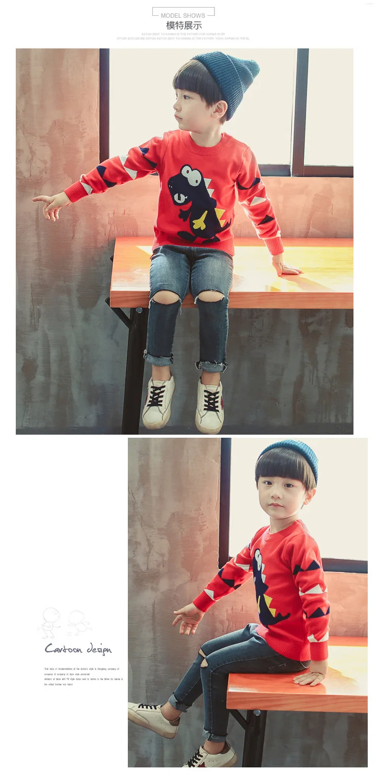 Autumn BOY'S Cartoon Sweater Crew Neck Male Baby Yarn Knit Low Waist Jersey Coat Childrenswear
