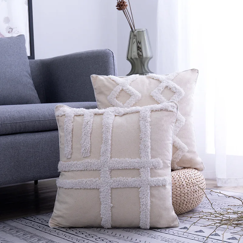 Beige geometry Morocco Tufted Boho Pillow Covers 18X18 Inch Square
