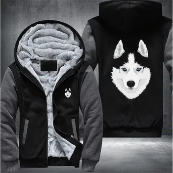 

Husky Picture Mens Winter Hoodies Male 2020 Harajuku High Quality Casual Sweatshirts Zipper Warm Sportswear Thicken Warm Outwear