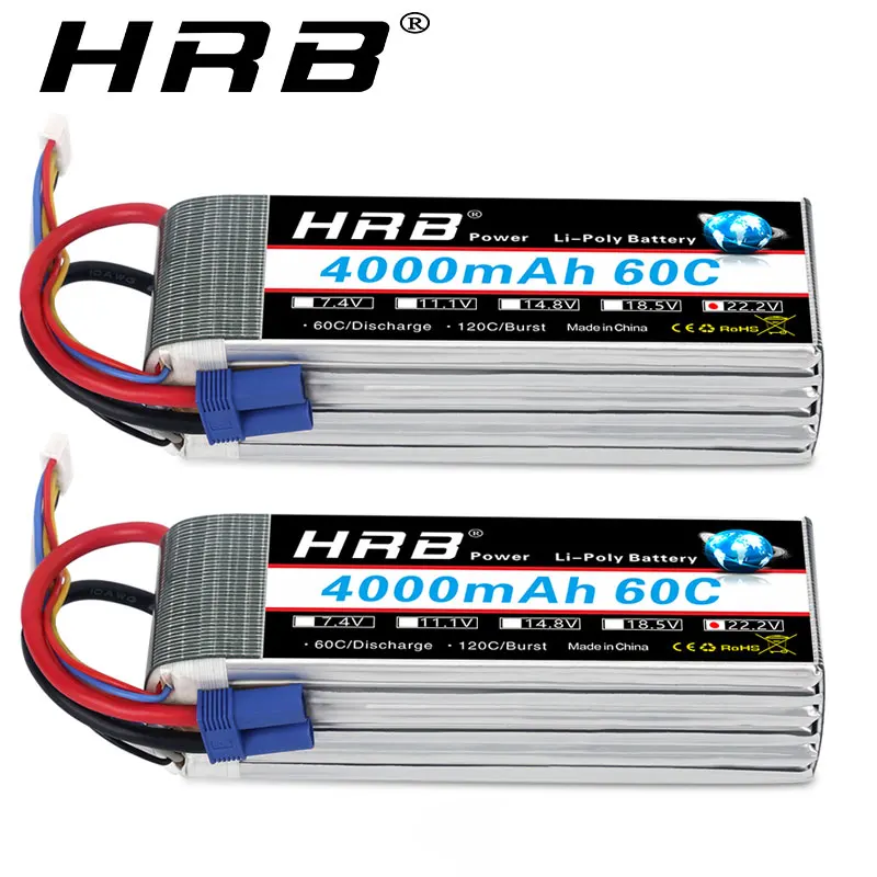 

2pcs HRB 6S Lipo Battery 22.2V 4000mah 60C EC5 Connector XT60-T Deans Plug for RC Quadcopter 550E 700 Helicopter Car Truck Boat