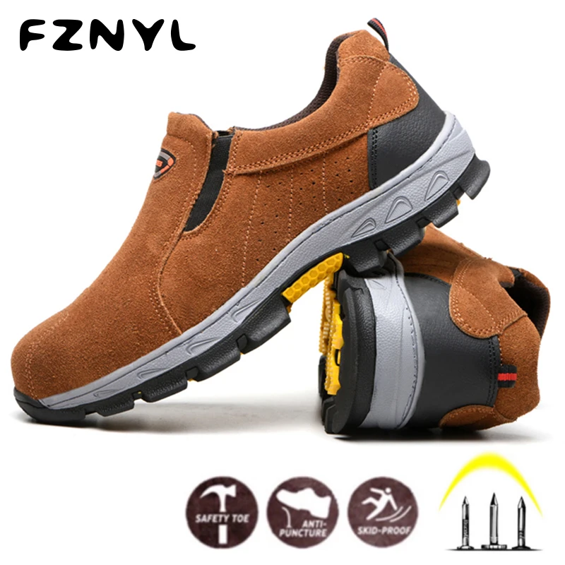 

FZNYL Safety Shoes Men's Steel Toe Anti-smashing Unisex Work Sneakers Breathable Wear-resisting Fashion Mesh Footwear