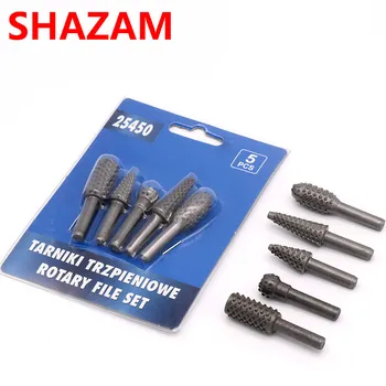 

Steel Rotary Rasp File Drill Bits 1/4" Shank Rotary Craft Files Rasp Burrs Wood Bits Grinding Power Woodworking Hand Tools 5pcs