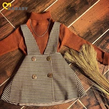 Ma & Baby-Conjunto de ropa para niños de 1 a 6 años, suéteres, traje de punto, cuello alto, Tops + tirantes a cuadros, trajes para niños, D84
