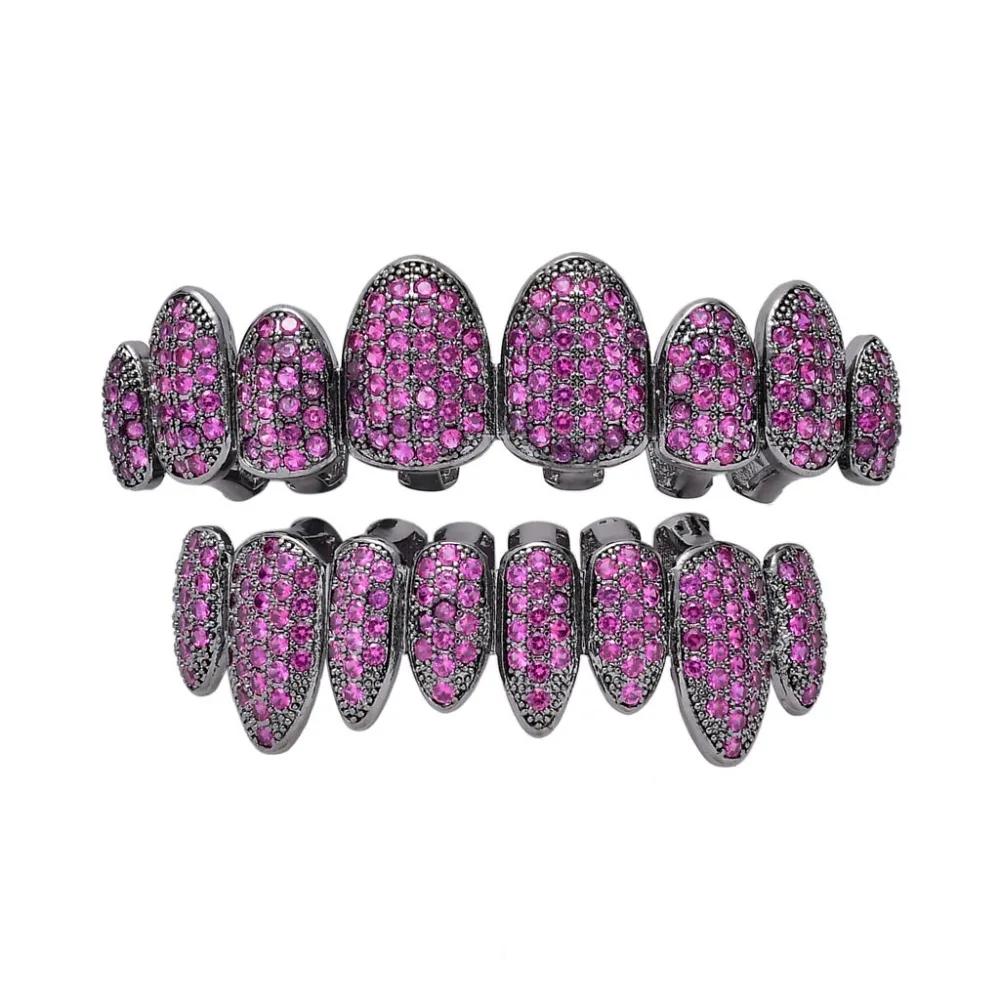 Новые восемь циркона Grillz с цирконом хип-хоп брекеты нерегулярные личности цветные золотые зубы