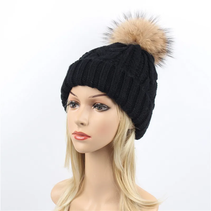 Женская зимняя шапка вязаная шар-помпон однотонная шапка Skullies Beanie шапка для мужчин девочек кепки в стиле хип-хоп