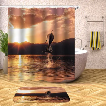 

3d seascape pattern shower curtain sunset light bathroom curtain thick waterproof shower curtain for home decoration