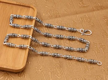 

Real Solid 925 Sterling Silver Necklace Om Mani Padme Hum Cylinder Lection LINK Chain men women jewelry A4620