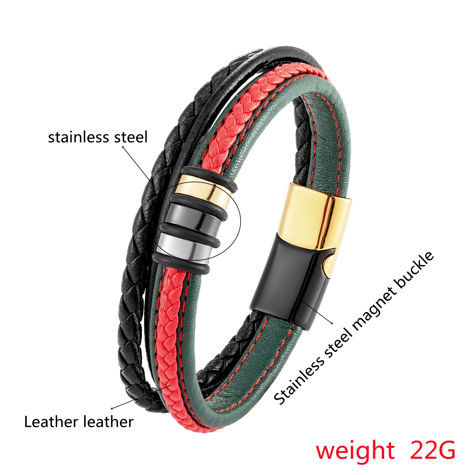 2021 New Interlocking Couple 316L Stainless Steel Charm Bracelet Red Green Leather Rope Men And Women Suitable Classic Bracelet - Image 4