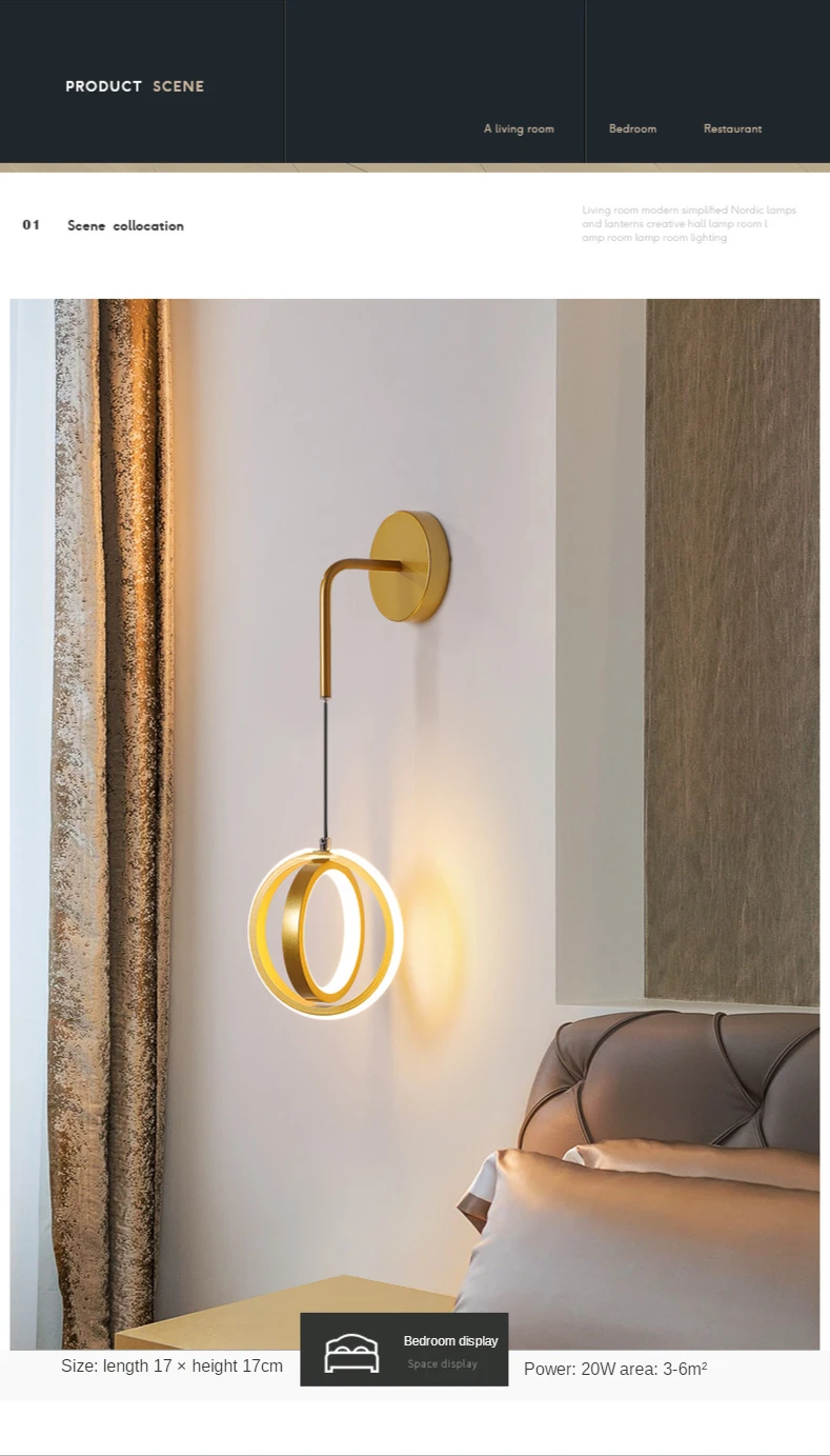 led wall lights indoor Modern LED Light Luxury Gold Ring Bedroom Bedside Lighting Nordic Living Room Simple Creative Aisle Corridor Sconce Decor Lamp wall lamps for bedroom