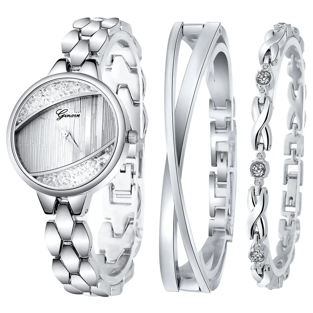 

Bracelet Watch Set-Style Women's Luxury Bracelets Quicksand Diamond English Watch Feeding (3 Pieces)