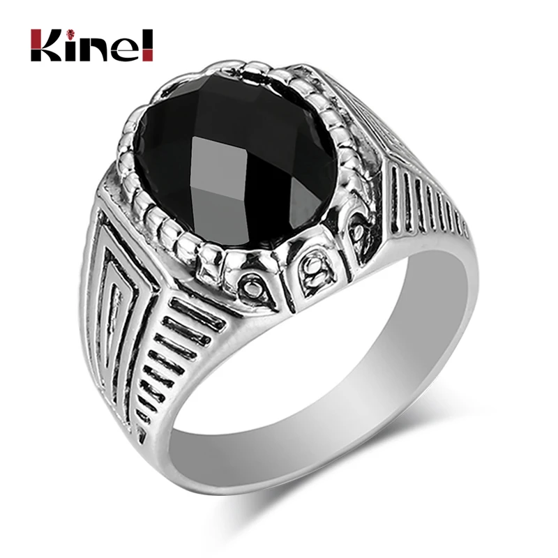 Kinel Горячее предложение, черные кольца для мужчин, заполненные s, 925 серебро, AAA, обручальное кольцо из смолы для мужчин, Винтажные Ювелирные изделия