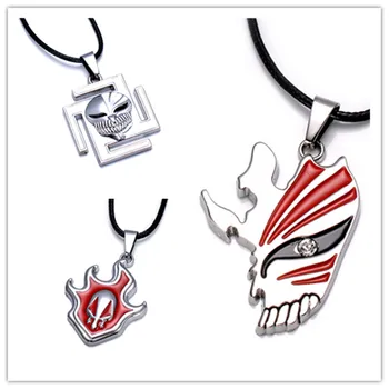 

10pcs/lot Anime Bleach Necklace Crystal Kurosaki ichigo BLEACH Figure Mask Pendant Necklaces Black Rope Chains Necklace Souvenir
