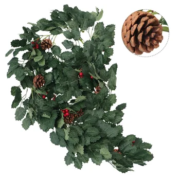 

1pc Imitation Rattan Leaves Decorative Artificial Red Berries Lifelike Hanging Rattan for Christmas Festival