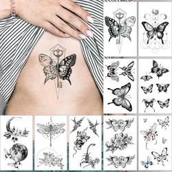 Waterproof Temporary Tattoo Sticker Geometry Line Key Butterfly Moth Skull Owl  Flash Tatoo Fake Tatto For Body Art Women Men