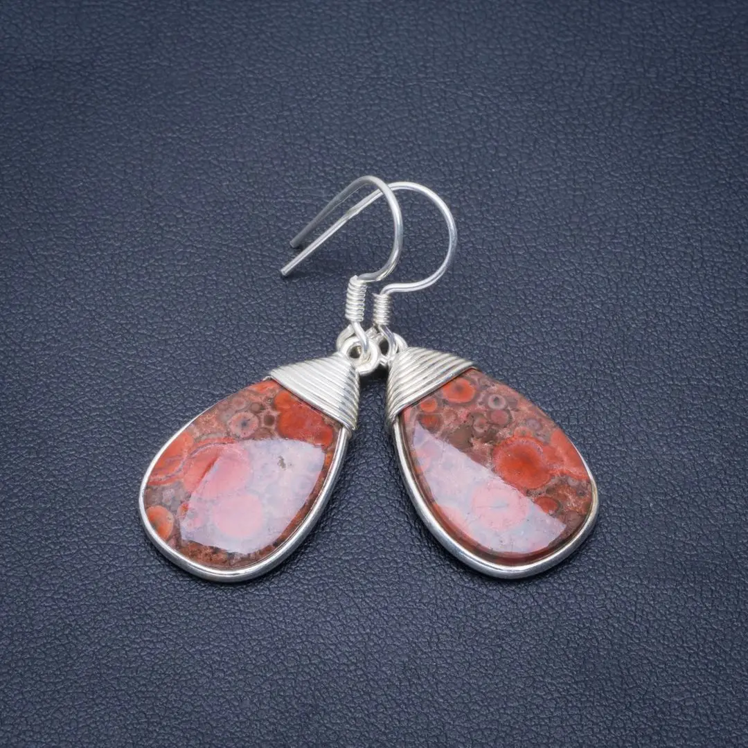 

Natural Leopard Skin Jasper Handmade Unique 925 Sterling Silver Earrings 1.5" B2486