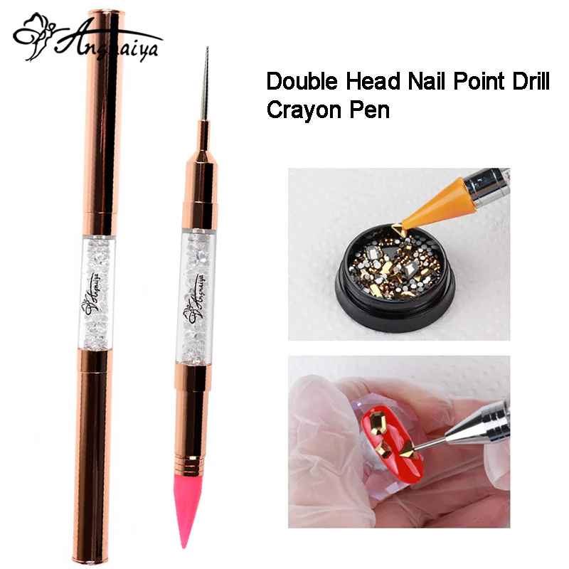 ANGNYA Rose Gold Dual Head Acrylic Metal Dotting Wax Pen Rhinestones Gem Picker Crystal Picking Nail Art Studs DIY Point Tools 6