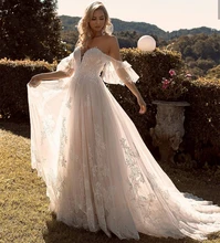 

Wedding Dress Boho Bohemian 2021 Sweetheart Floor Length Lace Appliques Bridal Gowns Tulle Robe DE Mariee Sweep Train Unique