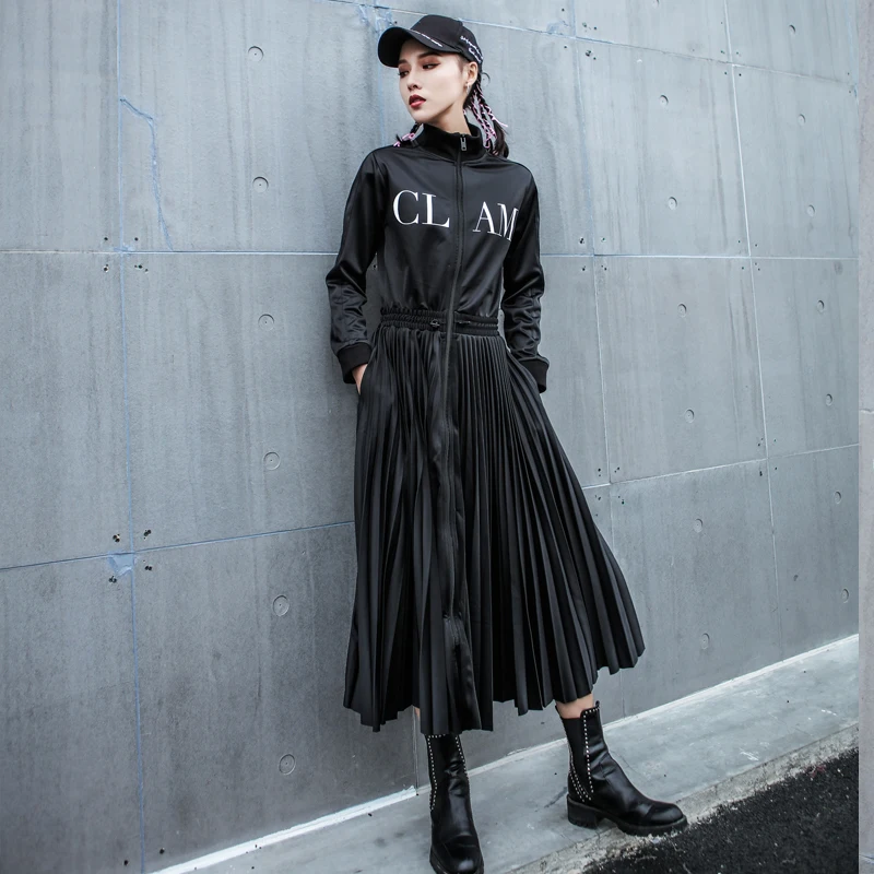 

Top Fashion A-line Plus Size Dress 2019 Autumn New Women's Dress Letters Baseball Uniform Stitching Long Sleeve Female