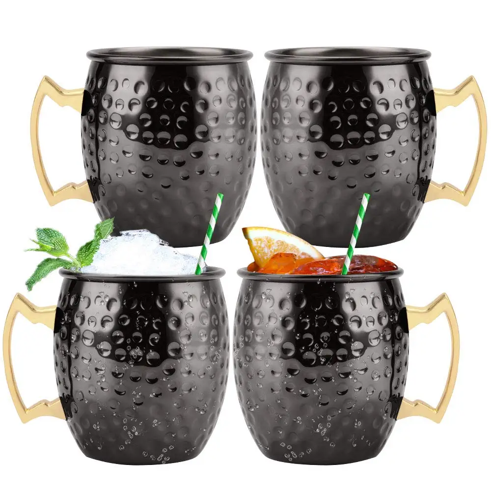 Moscow Mule Copper Mugs Cup Stainless Steel Hammered with Brass Handle 16oz Gift for Christmas and Co | Дом и сад