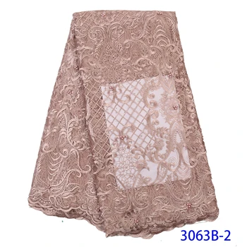 

French Lace Fabric High Quality Tulle African Lace Material Lace Sewing Wedding Fabric With Beaded&Stones For 5Yards GD3063B-2