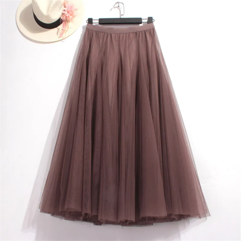 Юбки из тюля с высокой талией размера плюс, Женская длинная Плиссированная юбка, черная, розовая, элегантная юбка макси, Женская Весенняя летняя Корейская сетчатая юбка