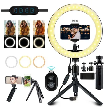 

New LED Ring Light 10Inch Dimmable Selfie Lamp With Tripod Photography Phone Light For Makeup Video Live Aro De Luz Para Celular