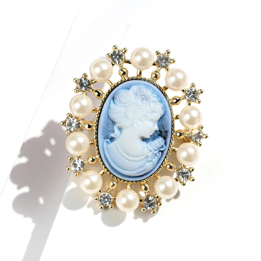 white pearl Ajojewel, винтажная викторианская Камея, брошь, серый искусственный жемчуг, булавки для шарфа и броши для женщин, девушек, модный подарок, ювелирное изделие, брошь - Окраска металла: white pearl