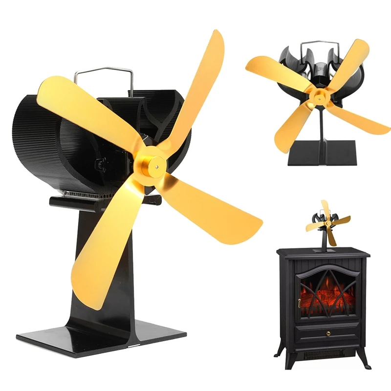 

Household 4 Blades Heat Powered Stove Fan Fuel Saving Heat Powered Stove Fan For Wood Burner Fireplace Eco Friendly Fan