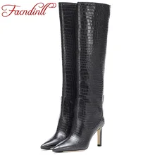 FACNDINLL/женские высокие сапоги на высоком каблуке; пикантные Женские Сапоги выше колена из мягкой кожи на толстом высоком каблуке; женские танцевальные сапоги