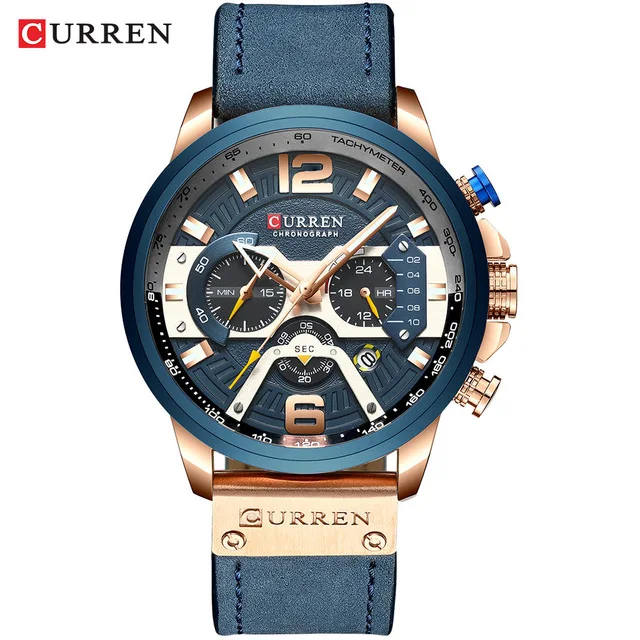 CURREN повседневные спортивные часы для мужчин синий топ бренд класса люкс военные кожаные мужские наручные часы модные хронограф наручные часы - Цвет: blue