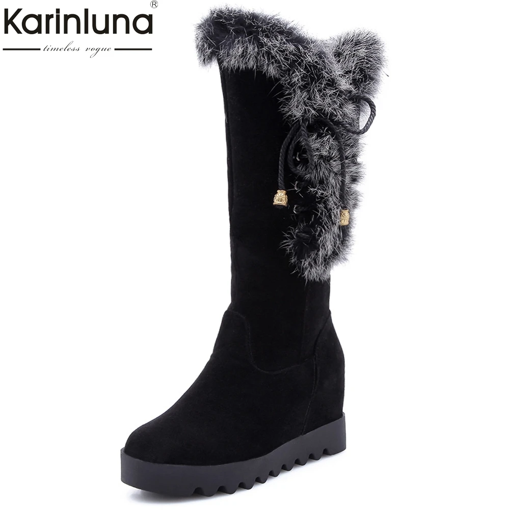 

Women's 2020 big Size 43 russia winter warm fur snow boots female Shoes Woman Inner high heeled plush Boots Women Shoes