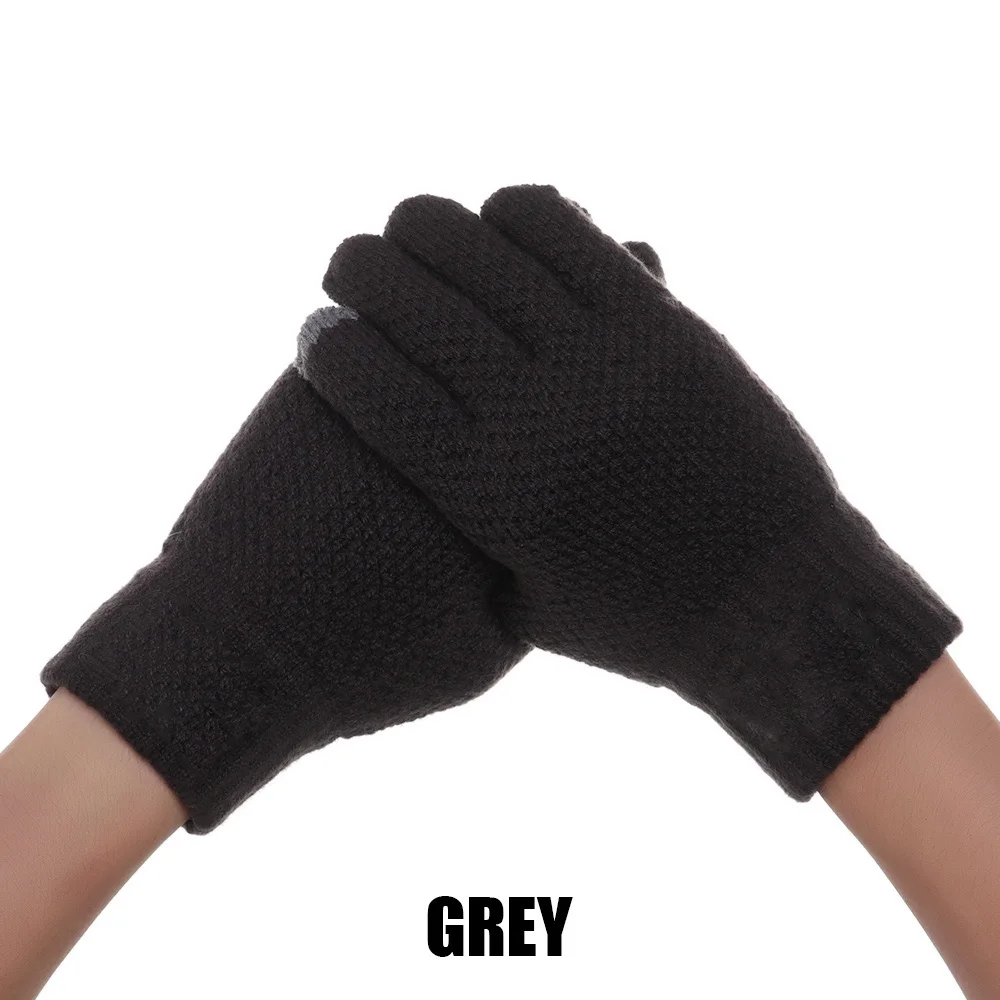 4-Grey 1 шт., мужские зимние теплые вязаные перчатки, гибкие перчатки на полный палец, утолщенные шерстяные кашемировые перчатки для смартфона, планшета - Цвет: 4-Grey