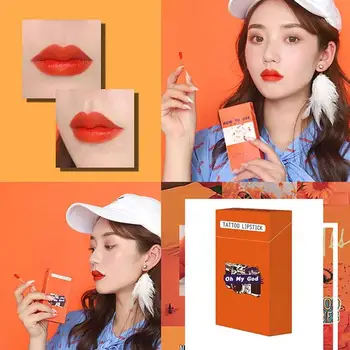 

4 Colors Tobacco Box Cotton Swab Lip Gloss Set Moisturizing Long Lasting Liquid Lipstick Cherry Orange Red Lip Tint
