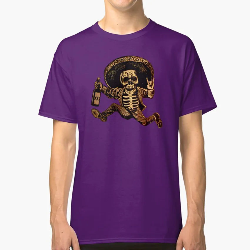 Фиолетовый Посада День мертвых Outlaw Футболка день мертвых dia de los muertos Посада мексиканское народное искусство Сахар Череп Текила выпивка - Цвет: Фиолетовый