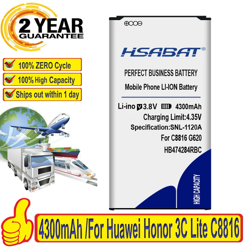 Аккумулятор HSABAT 4300 мАч для Huawei Honor 3C Lite C8816 C8816D G521 G615 G601 G620 Y635 Y523 Y625 U32 HB474284RBC|battery for