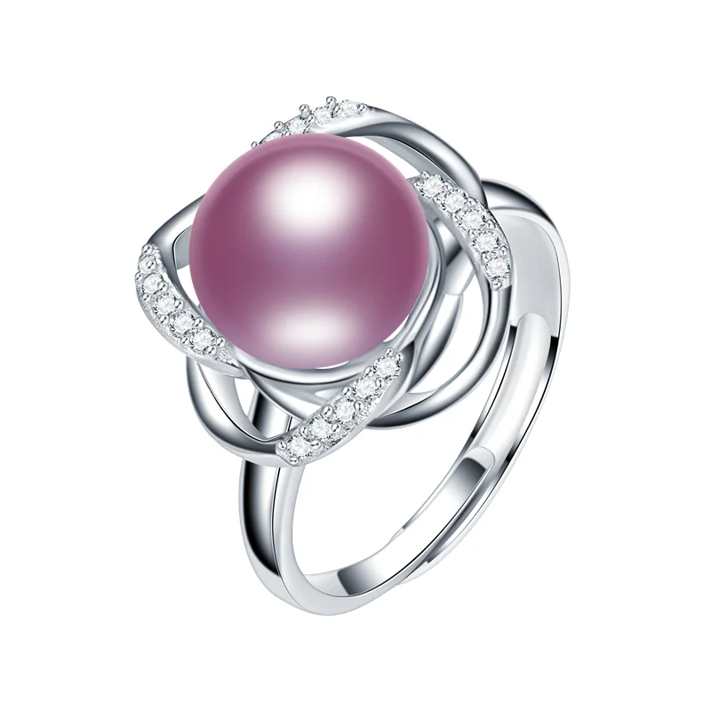 Dainashi 925 Sterling Silver Windmill Zircon Crystal Adjustable Ring Freshwater Cultured Pearl Ring Elegant Party Gift for Women - Цвет камня: Фиолетовый