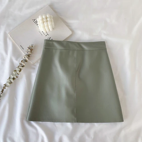 Women's Leather Skirt A-line Female Skirts Small Leather Early Autumn New Korean Version of The High Waist Wild Package Hip nike skirt Skirts