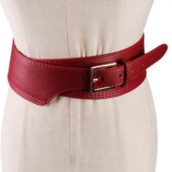 

Wide Belt Women Waistband Body Corset Belt Vintage Simple PU Leather Gold Pin Buckle Decorative Solid Waist Dress Belt